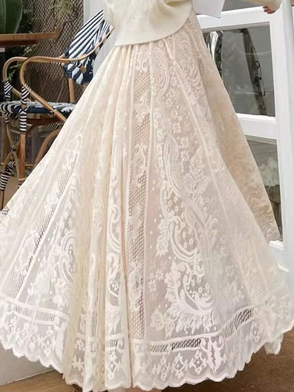 Apricot Elegant Women's Bohemian Wedding Dress with Lace Embroidery - Picture 5 of 8